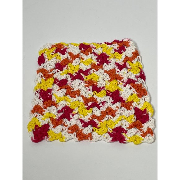 Handmade Square Crochet Washcloth Dish Washing Scrubbies Knit Orange Yellow - Picture 3 of 3